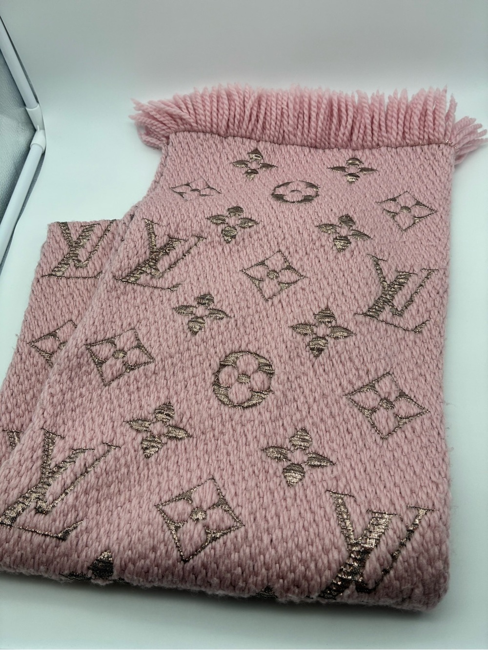 Louis Vuitton Blush Pink Monogram logomania wool scarf - Picture 2 of 12